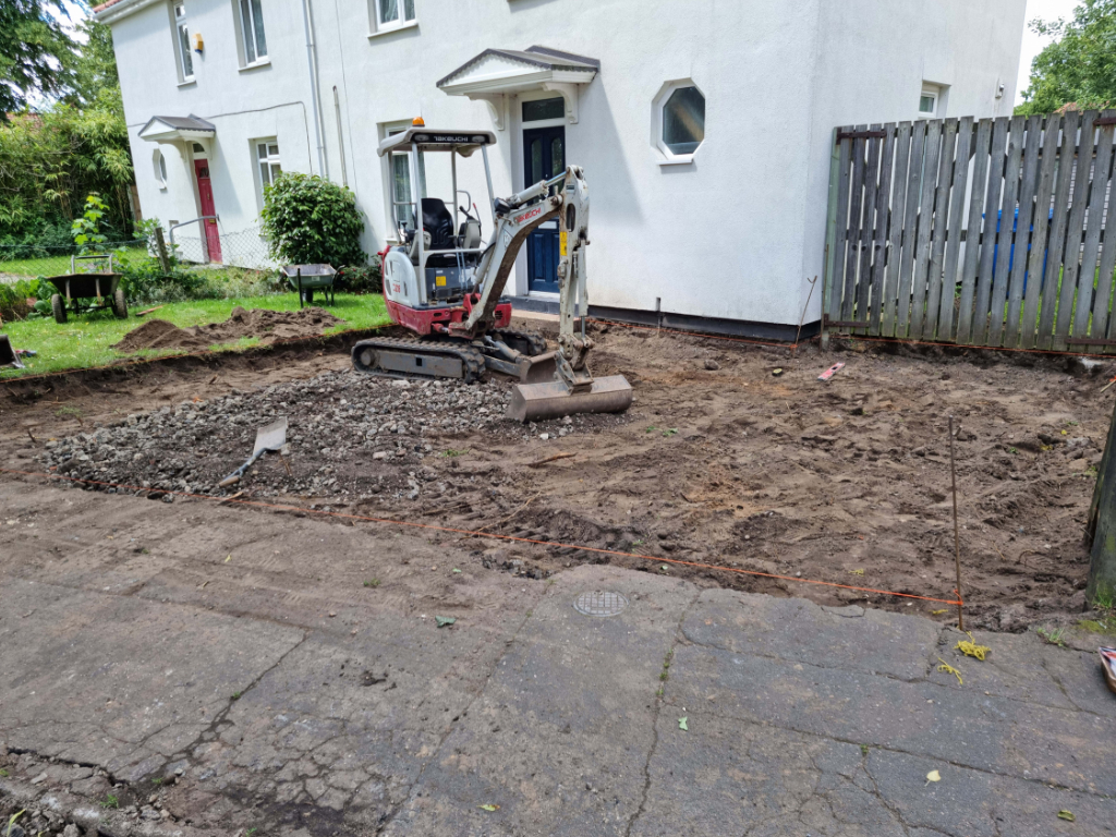 This is a photo of a dig out being carried out by Sudbury Driveway Solutions in preparation for a block paving driveway